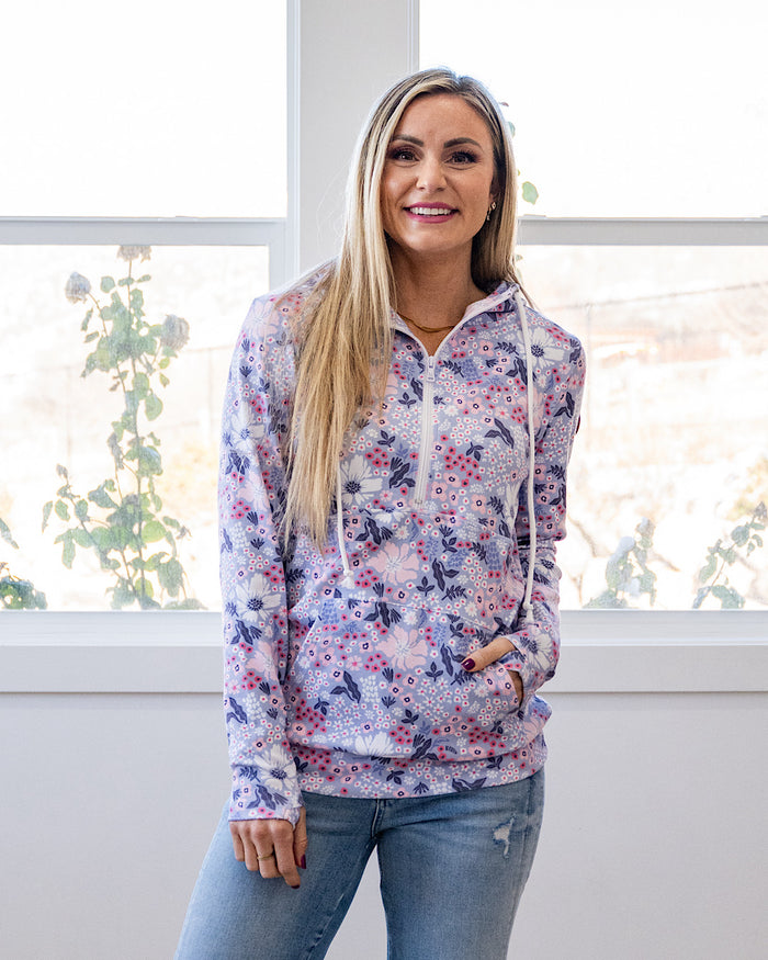 Lindsay Half Zip Hoodie - Ditsy Blush Floral FINAL SALE Michelle Mae