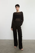 Linen Open Knit Bateau Sweater - Black