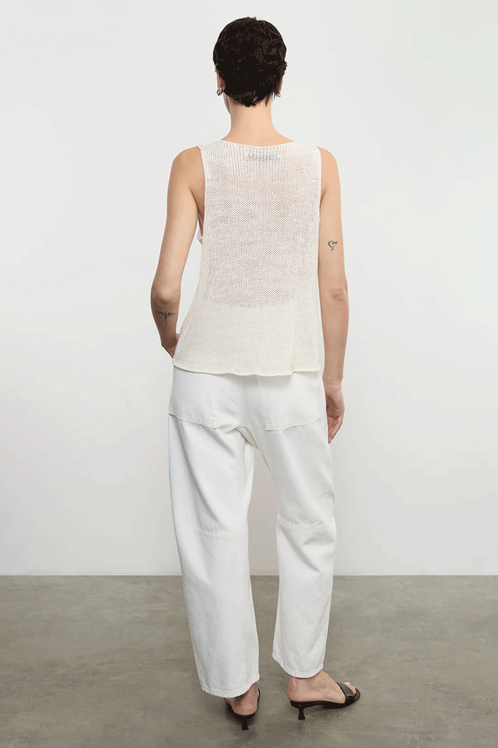 Linen Open Knit Tank - White