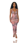 Long Kiss Goodnight - Tank Front Breast Tie Print Maxi Dress