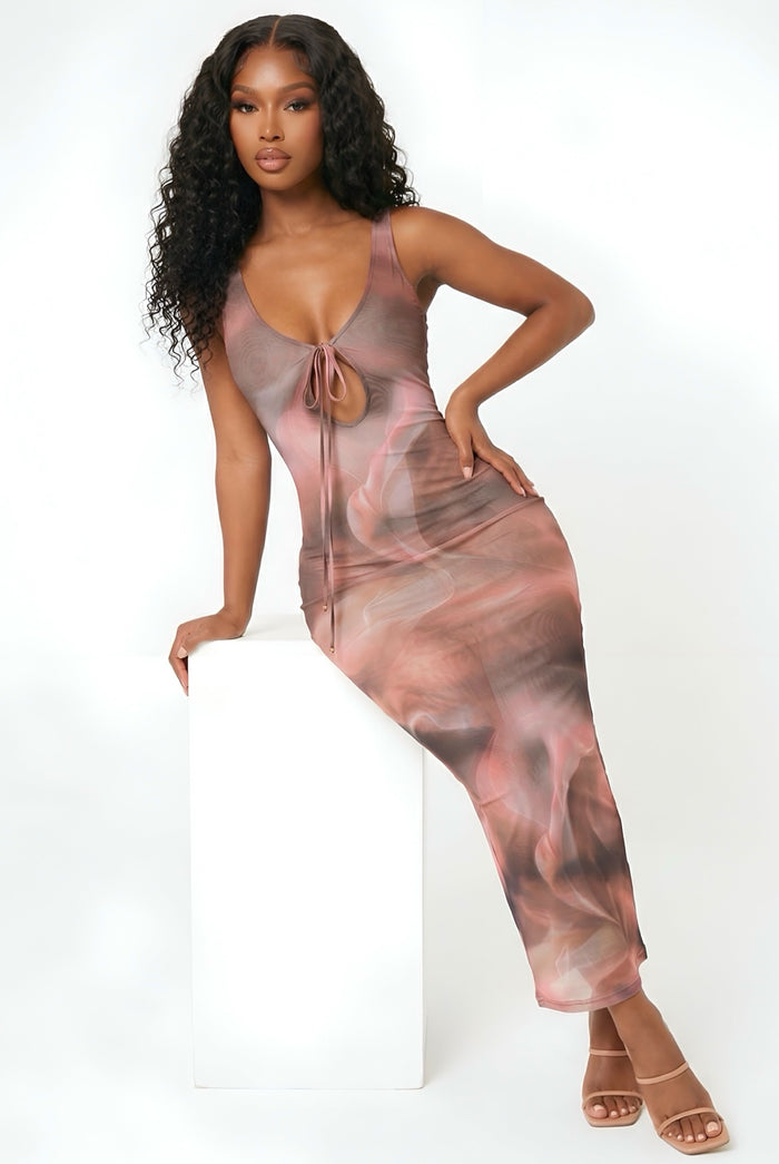 Long Kiss Goodnight - Tank Front Breast Tie Print Maxi Dress