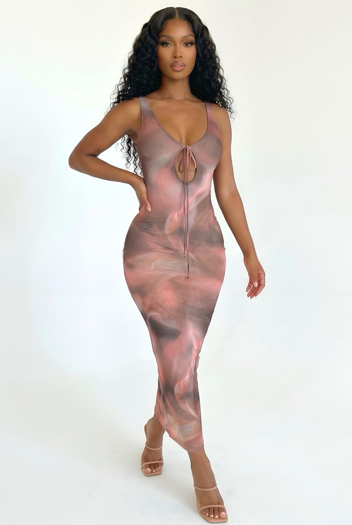 Long Kiss Goodnight - Tank Front Breast Tie Print Maxi Dress