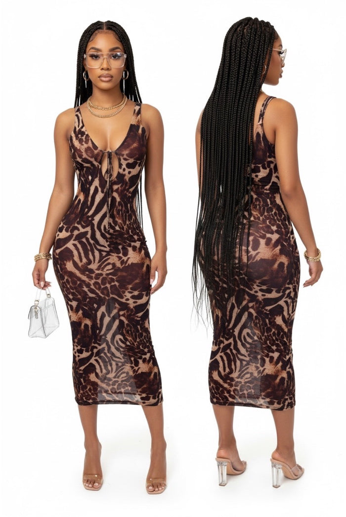 Long Kiss Goodnight - Tank Front Breast Tie Print Maxi Dress