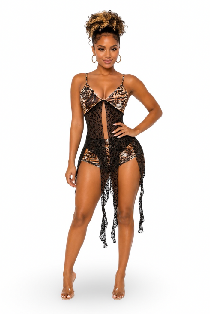 Look But Don't Touch - Matching Spaghetti Strap Fringe Bralette Short Set