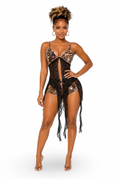 Look But Don't Touch - Matching Spaghetti Strap Fringe Bralette Short Set
