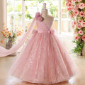 Lovely One-Shoulder 3D Flower Tulle Pink Flower Girl Dress D074