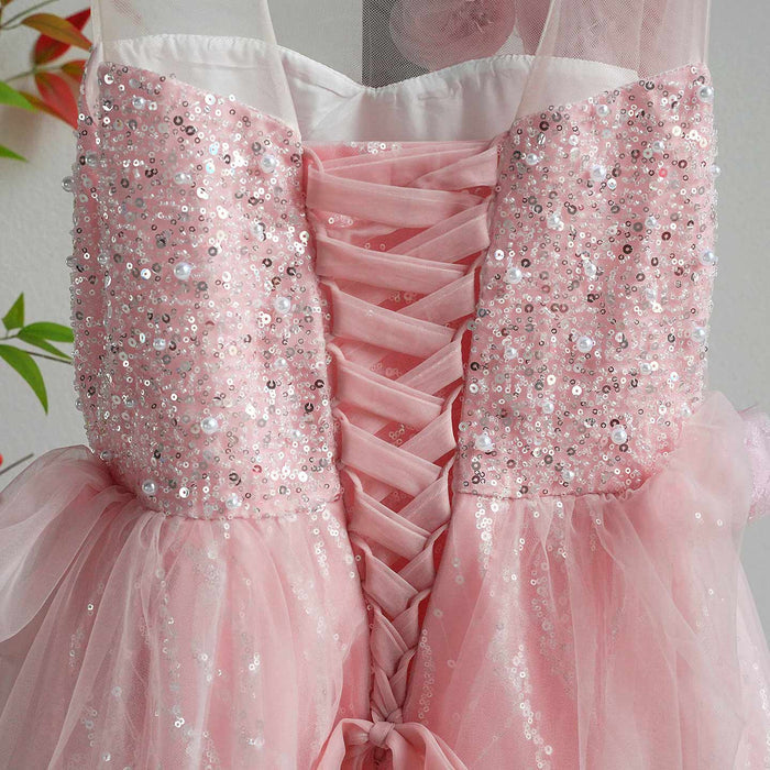 Lovely One-Shoulder 3D Flower Tulle Pink Flower Girl Dress D074