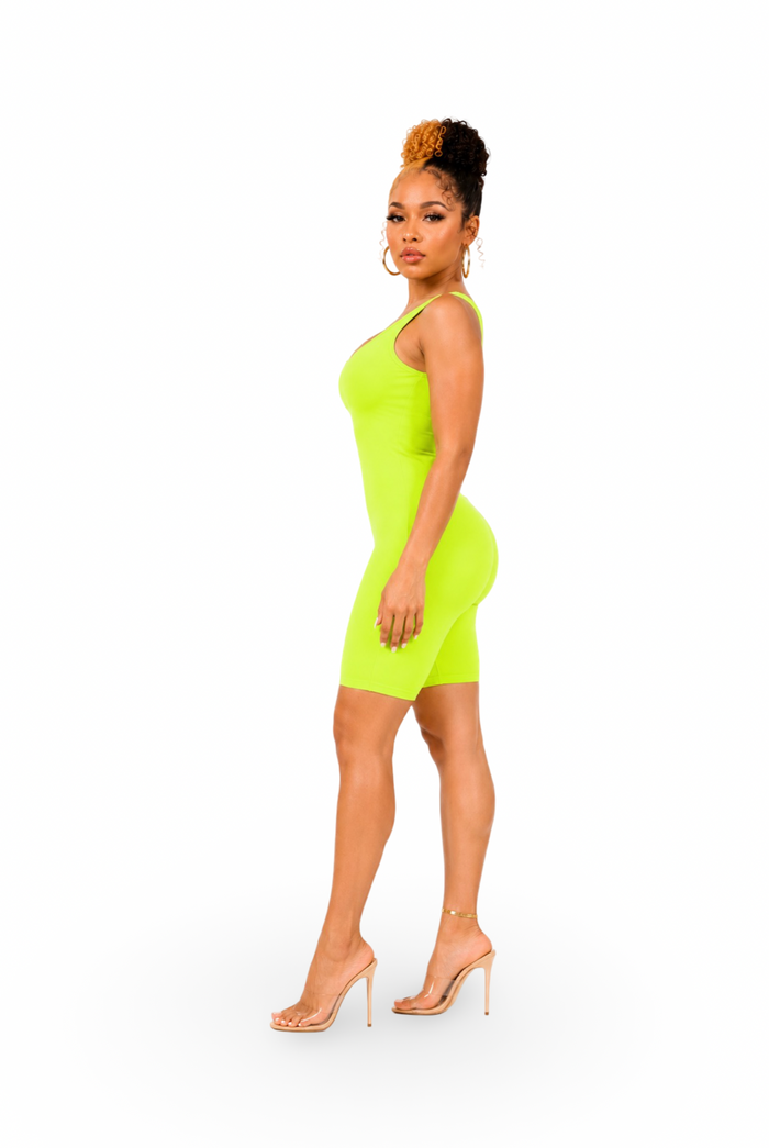 Low Key - Solid Stretch Tank Body Con Bermuda Romper