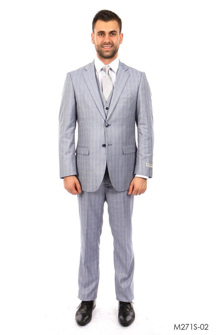 Lt. Blue Pinstripe tone on tone 3-PC Slim Fit Suits For Men - Giorgio's Menswear