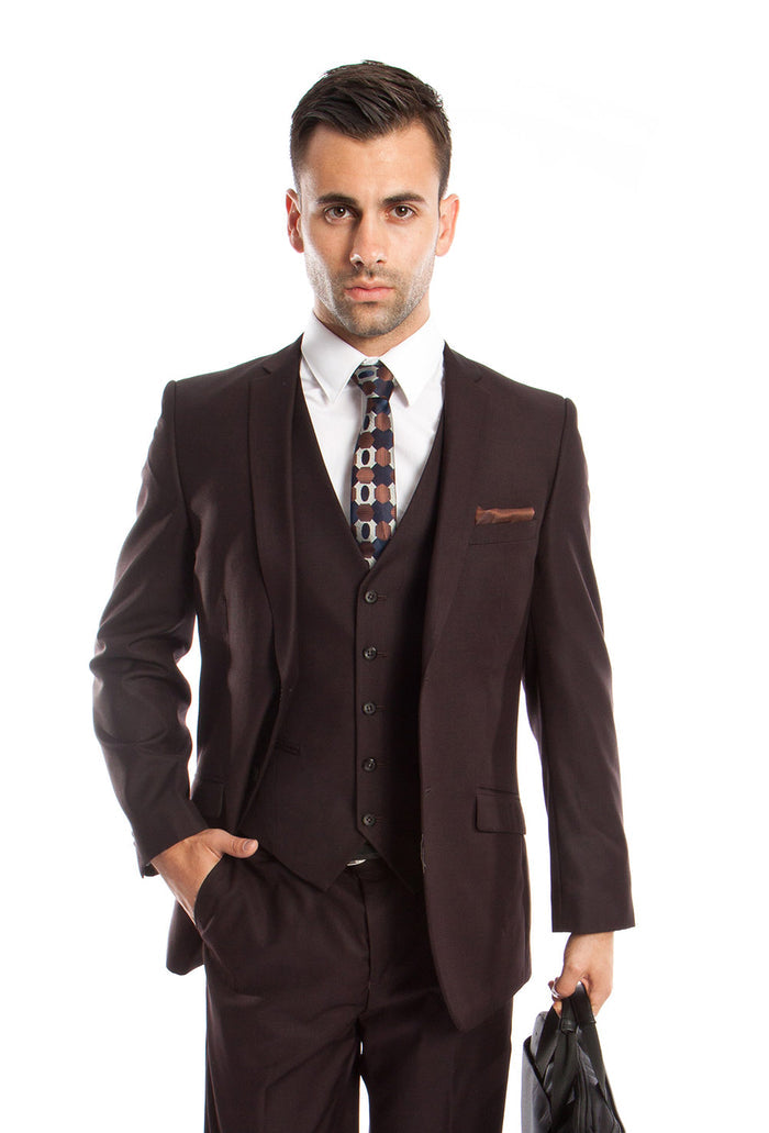 Lt. Gray Solid 3-PC Slim Fit Stretch Suits For Men - Giorgio's Menswear