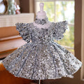 Luxury Applique Sequined Girl Dress With Neck Gait Silver J828