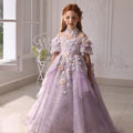 Luxury Lilac 3D Flowers Girl Dress for Kids Birthday Pageant J347