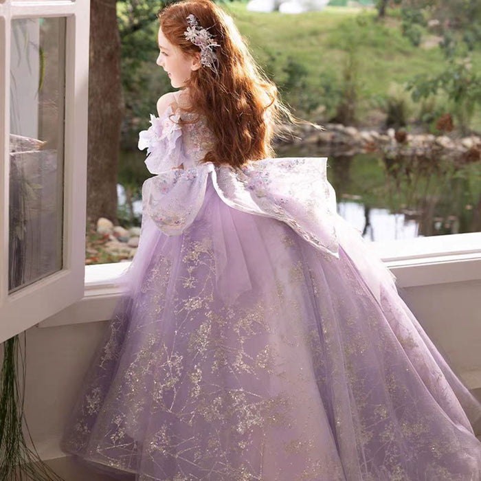 Luxury Lilac 3D Flowers Girl Dress for Kids Birthday Pageant J347