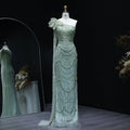Luxury Pearls 3D Flower Green One Shoulder Evening Dress SS688