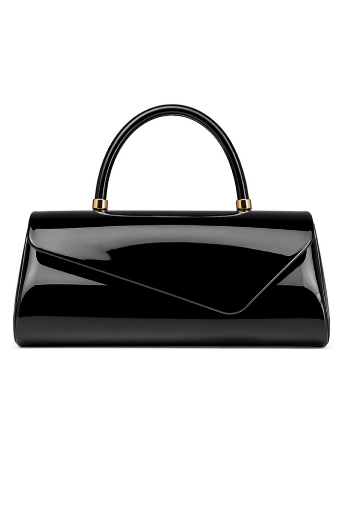 Lydia - Patent Leather Long Shape Front Flap Top Handle Clutch Purse