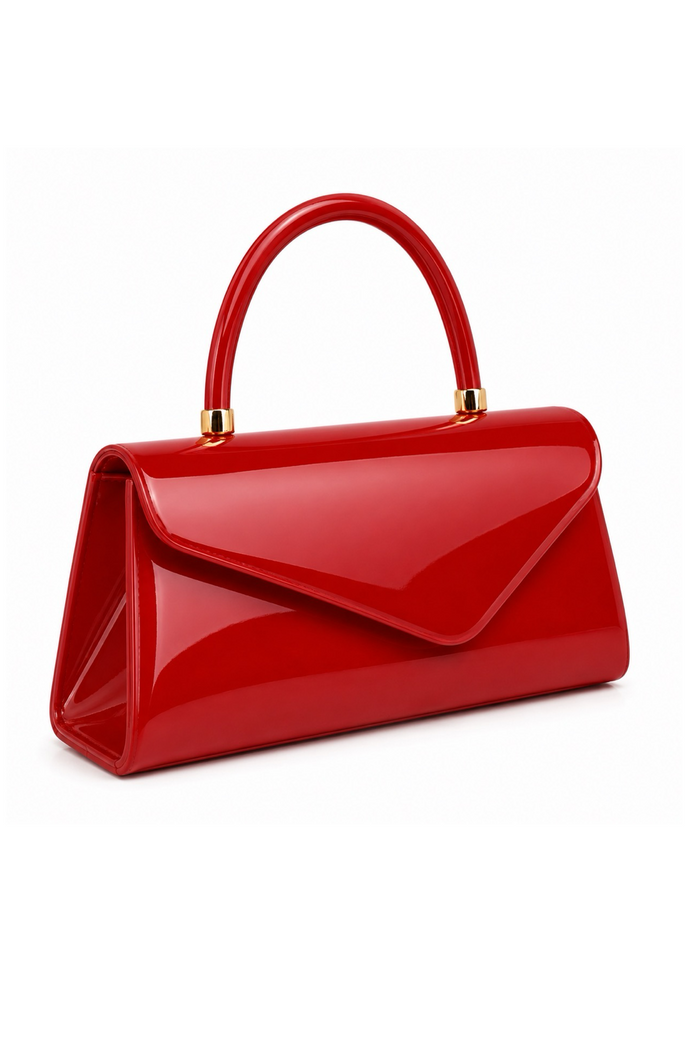 Lydia - Patent Leather Long Shape Front Flap Top Handle Clutch Purse