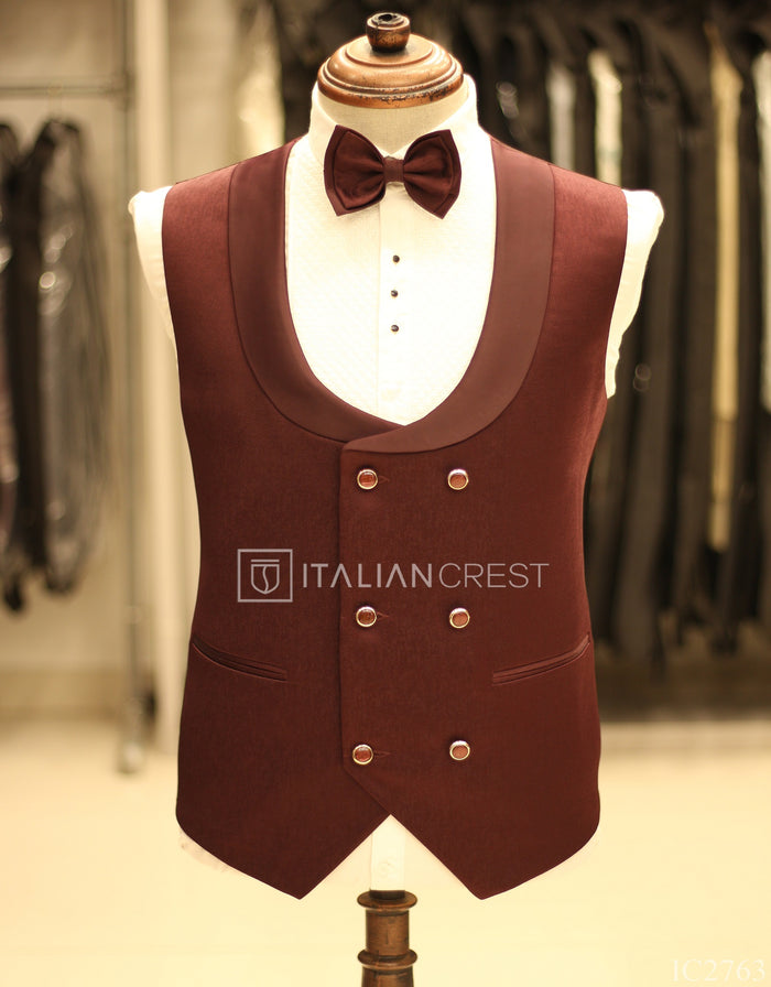 Maroon Jacquard 5pc Wedding Suit