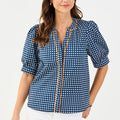 Mary Square Elaine Gingham Navy & Orange Top