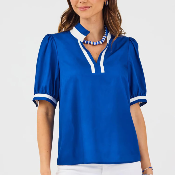 Mary Square Tricia Top In Blue & White