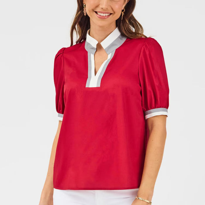 Mary Square Tricia Top In Crimson & White