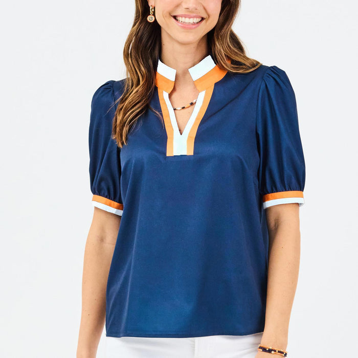 Mary Square Tricia Top In Navy & Orange