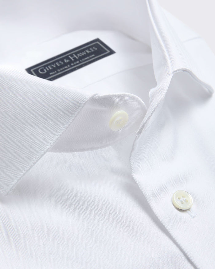 Mawbey Cotton Herringbone Double Cuff Shirt Ecru