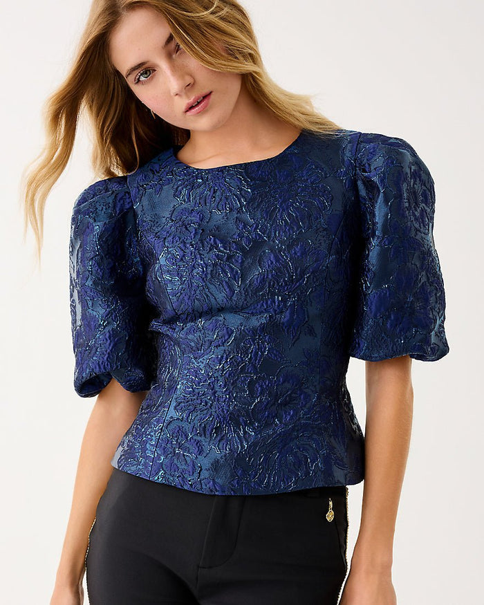Lilly Pulitzer - Medora Jacquard Top - Low Tide Navy Nightshade Brocade