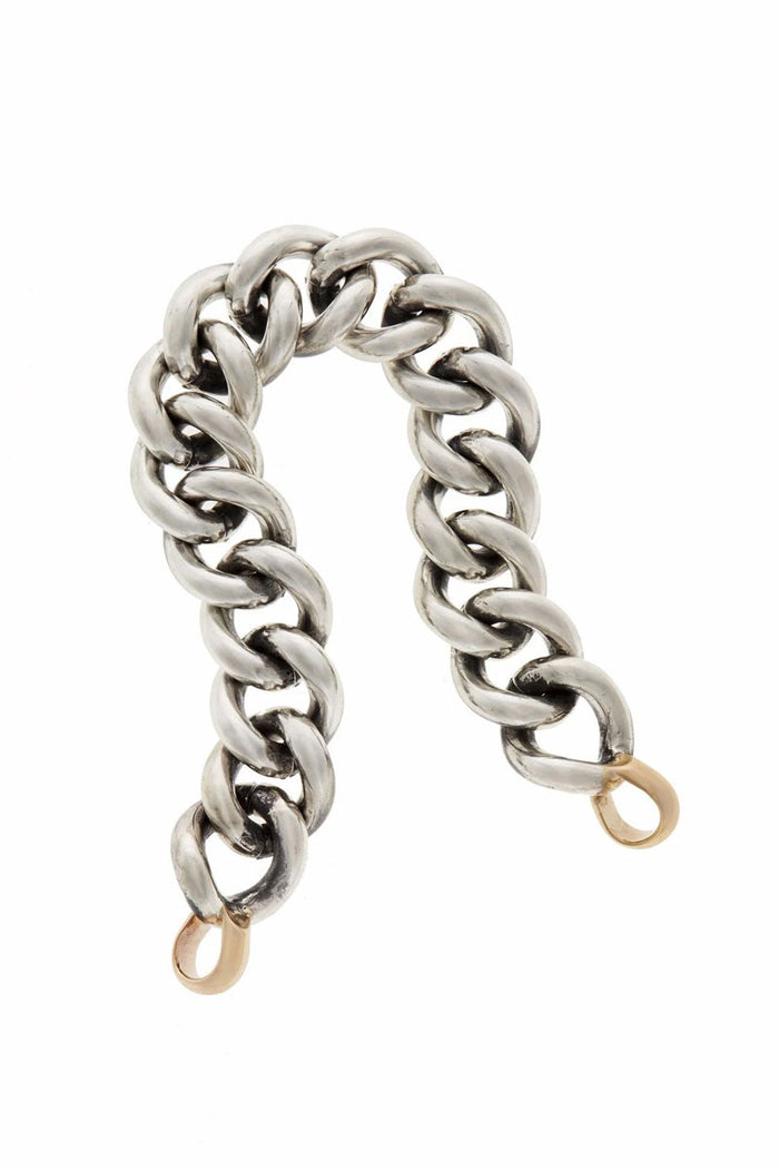 Mega Curb Chain Bracelet - Sterling Silver Chain w/ 14k Yellow Gold Loops