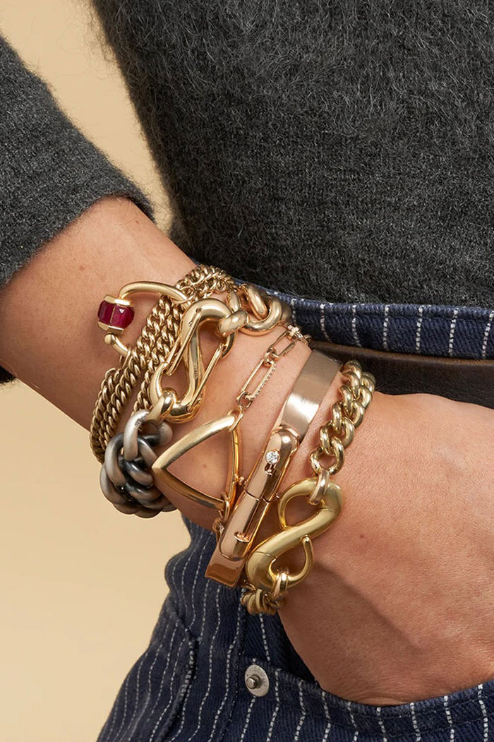 Mega Curb Chain Bracelet - Sterling Silver Chain w/ 14k Yellow Gold Loops