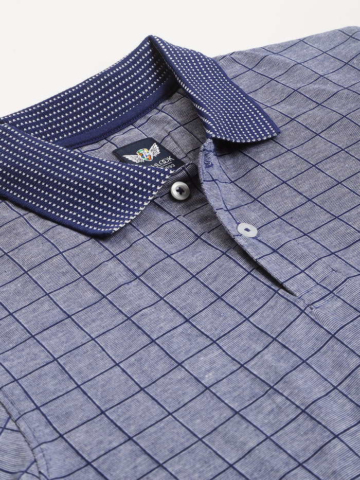 Men Blue Regular Fit Checkered Polo T-Shirt