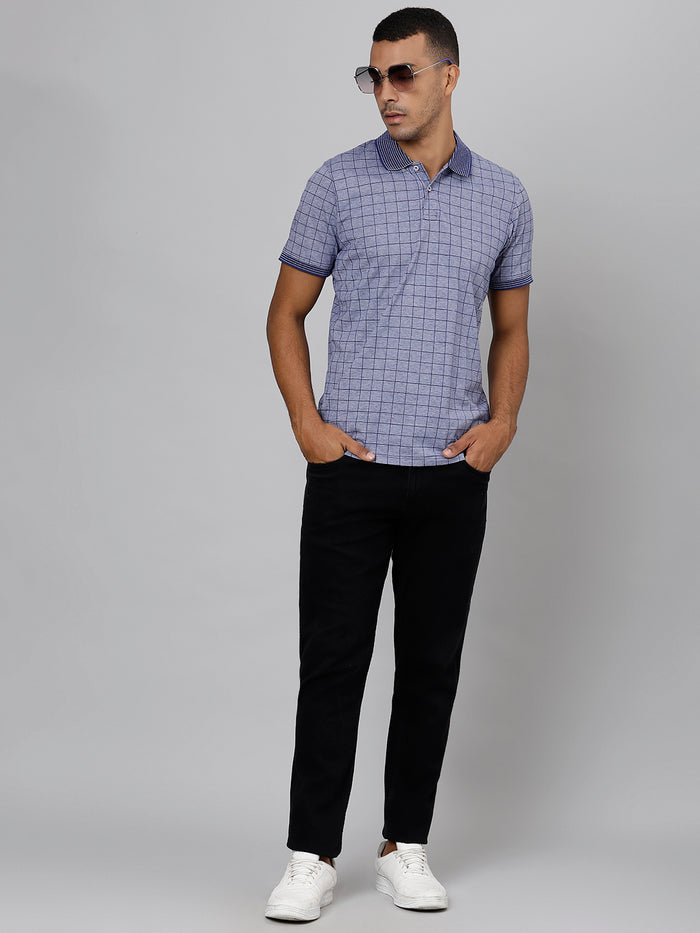 Men Blue Regular Fit Checkered Polo T-Shirt