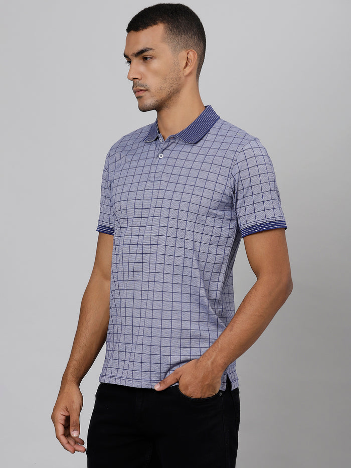 Men Blue Regular Fit Checkered Polo T-Shirt