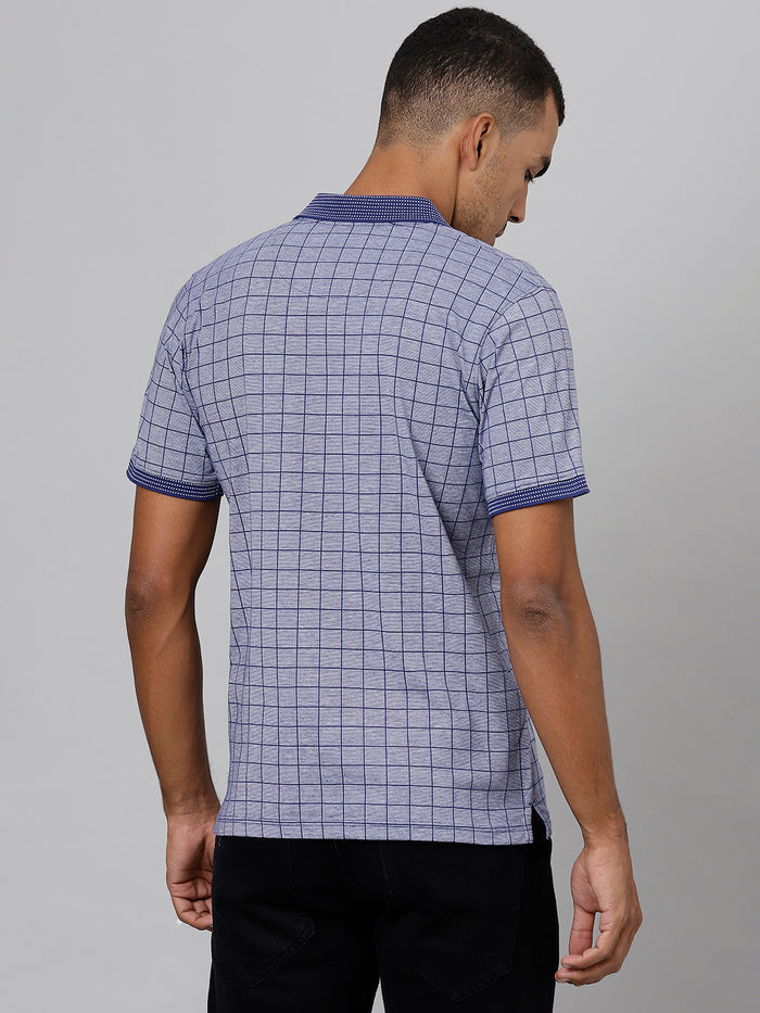 Men Blue Regular Fit Checkered Polo T-Shirt