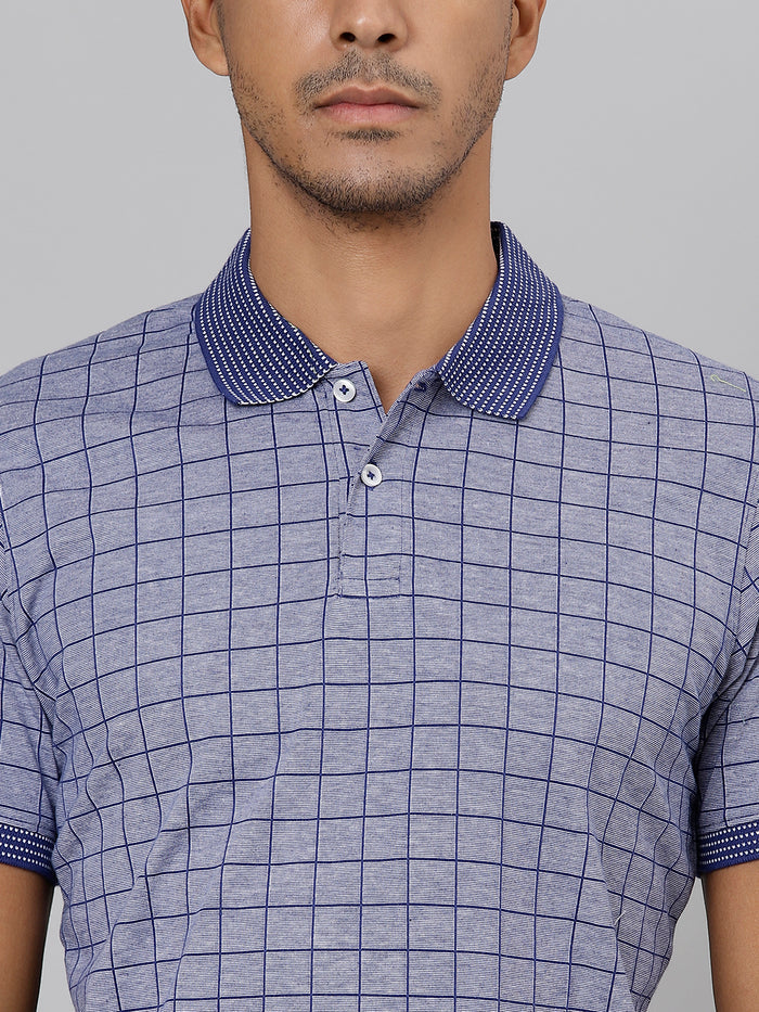 Men Blue Regular Fit Checkered Polo T-Shirt