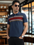 Men Blue Regular Fit Striped Polo T-shirt