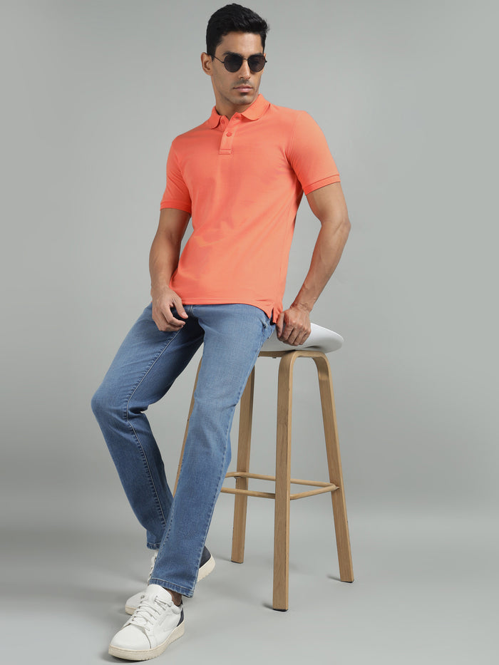 Men Coral Regular Fit Solid Polo T-shirt