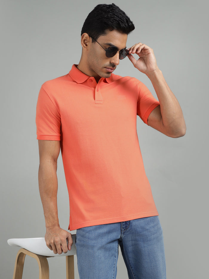 Men Coral Regular Fit Solid Polo T-shirt