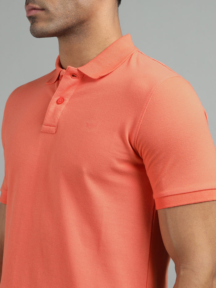 Men Coral Regular Fit Solid Polo T-shirt