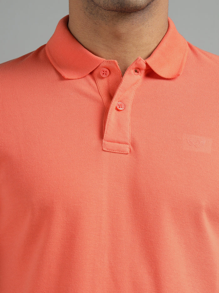 Men Coral Regular Fit Solid Polo T-shirt