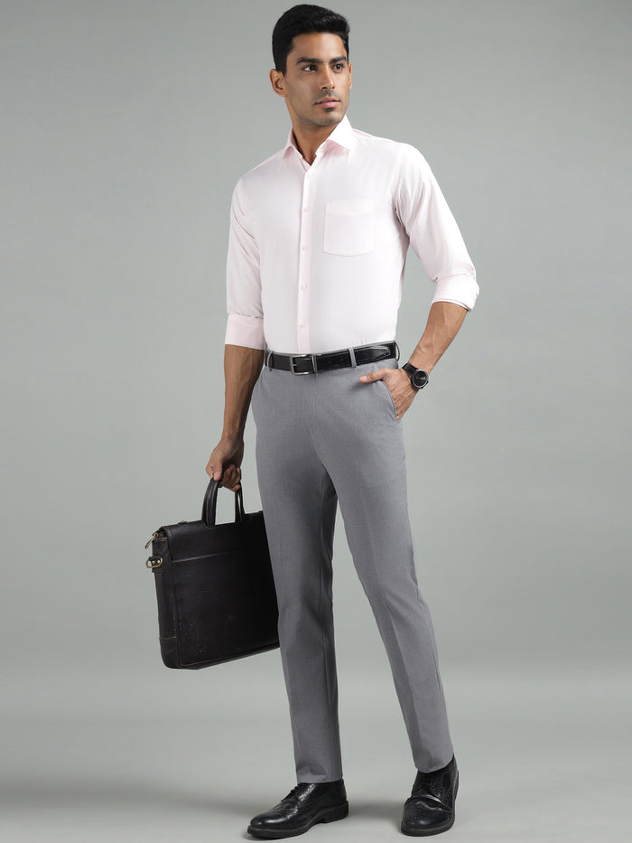 Men Grey Straight Fit 4-Way Stretchable Trouser