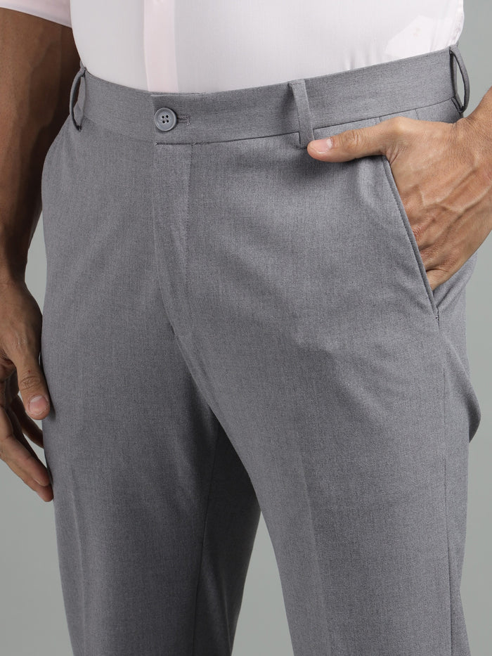 Men Grey Straight Fit 4-Way Stretchable Trouser