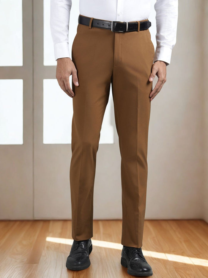 Men Light Brown 4-Way Stretchable Formal Trouser