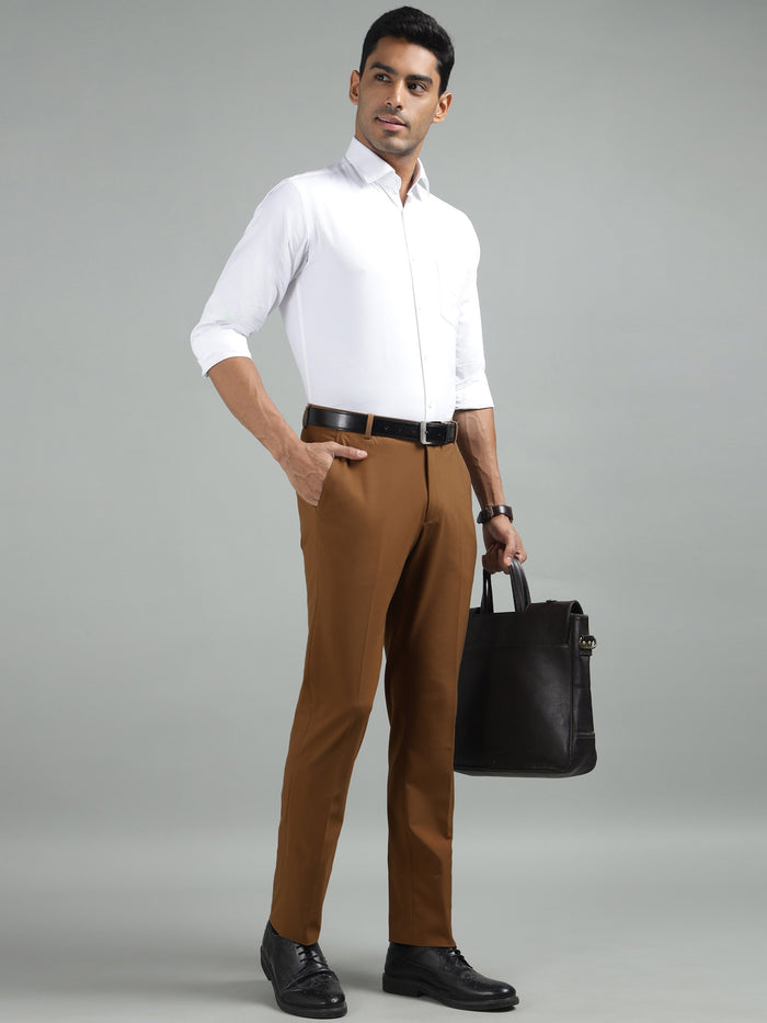 Men Light Brown 4-Way Stretchable Formal Trouser