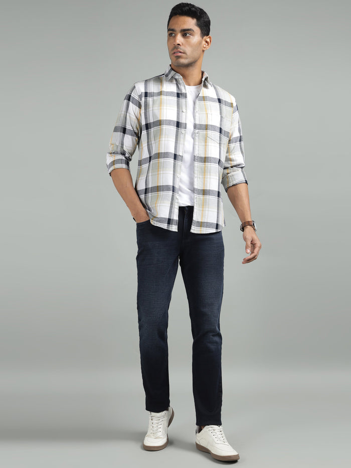 Men Light Grey Standard Fit Checkered Casual Shirt