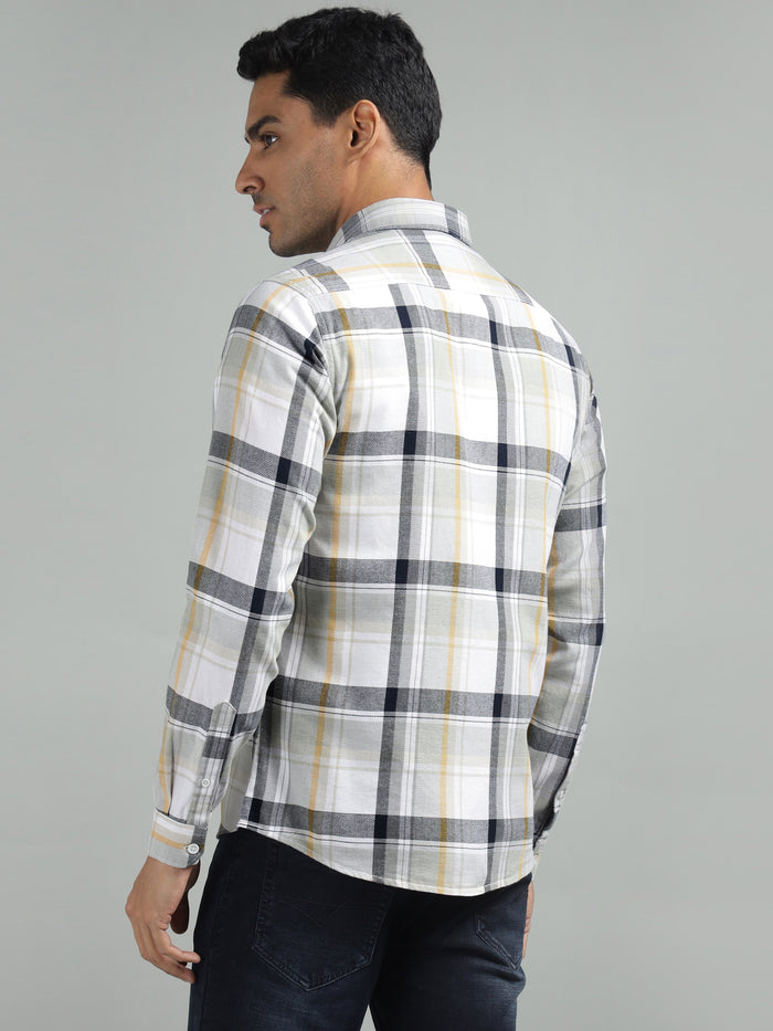 Men Light Grey Standard Fit Checkered Casual Shirt