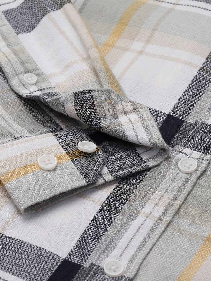 Men Light Grey Standard Fit Checkered Casual Shirt