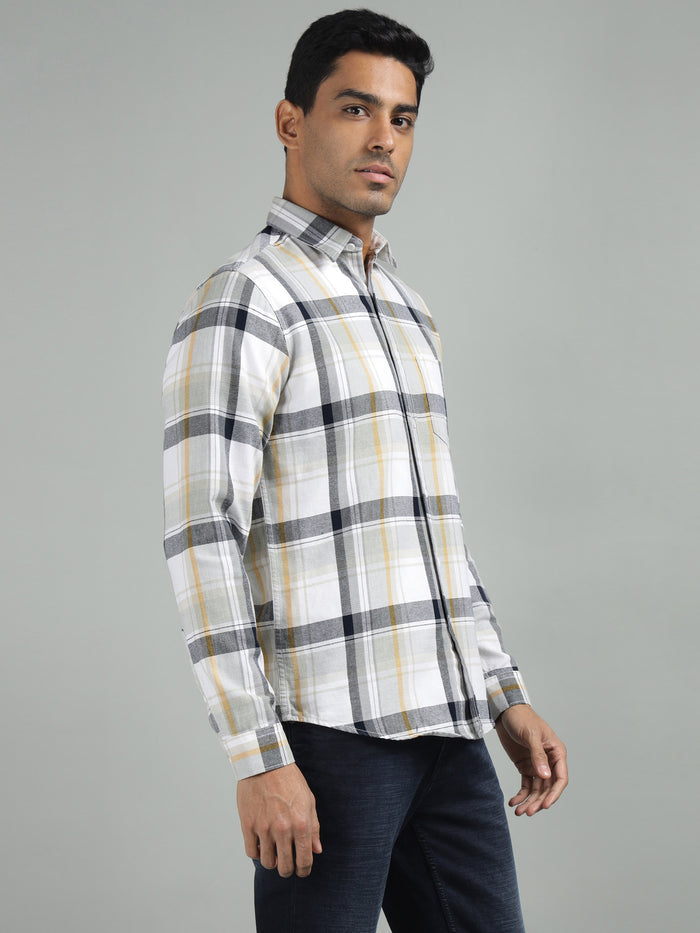 Men Light Grey Standard Fit Checkered Casual Shirt