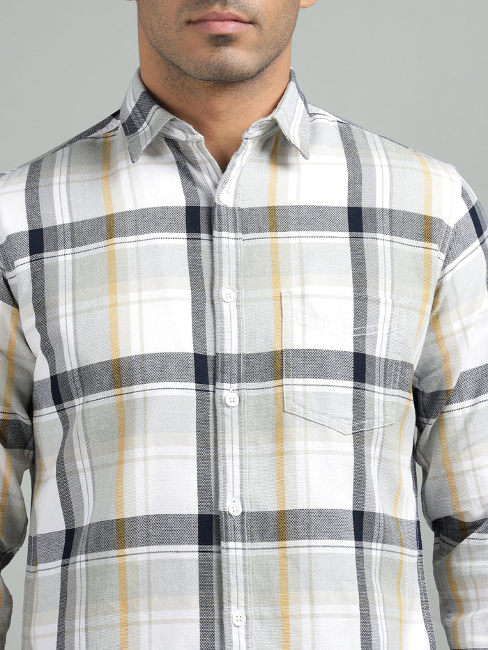 Men Light Grey Standard Fit Checkered Casual Shirt