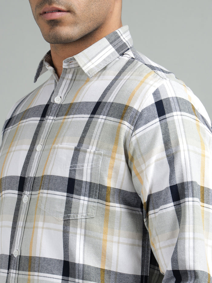 Men Light Grey Standard Fit Checkered Casual Shirt