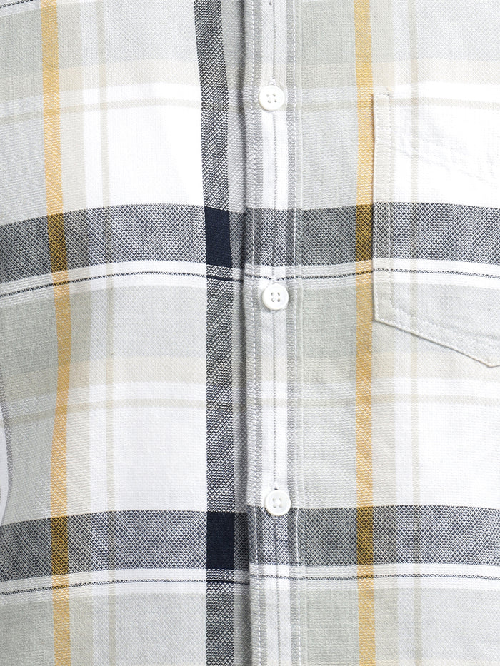 Men Light Grey Standard Fit Checkered Casual Shirt